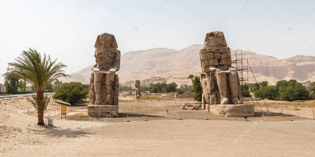The Colossi of Memnon at the Theban Necropolis on the west bank of the Nile, Luxor, Egypt