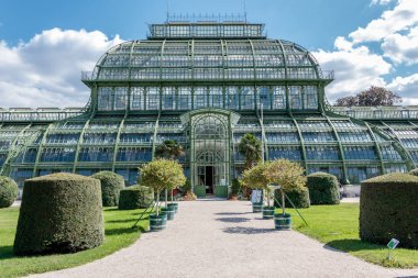 Avusturya, Viyana - 3 Eylül 2019: Botanik Bahçesi Palmenhaus Schonbrunn, Avusturya 'nın başkenti Viyana' da bulunan büyük bir seradır..