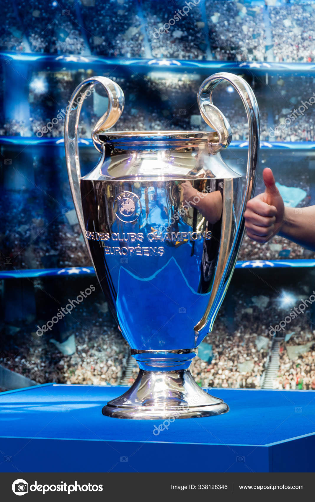 UEFA Champions League Cup Trophy on Bratislava IFA international exhibition stand Stock