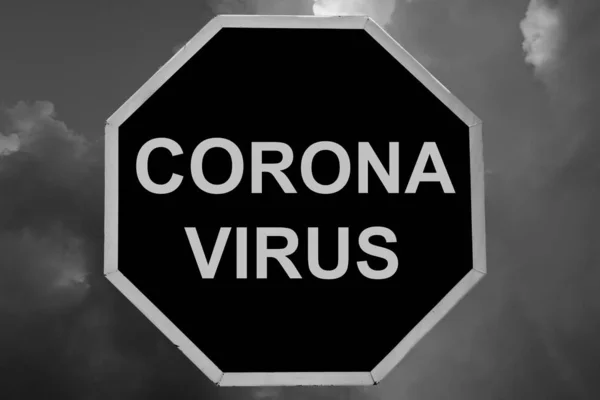 Wuhan Corona Virus su segno nero, concetto di protezione del virus, sfondo simbolo segno, illustrazione vettoriale — Foto Stock