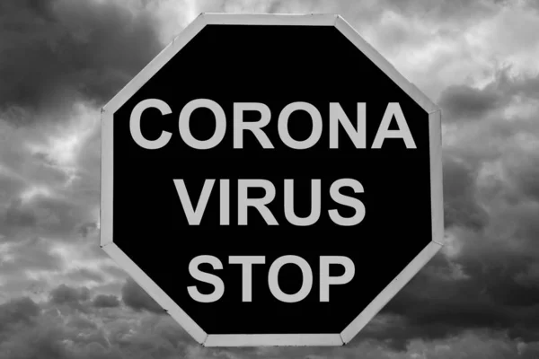Vírus Wuhan Corona em sinal preto, conceito de proteção de vírus, fundo símbolo de sinal, ilustração vetorial — Fotografia de Stock