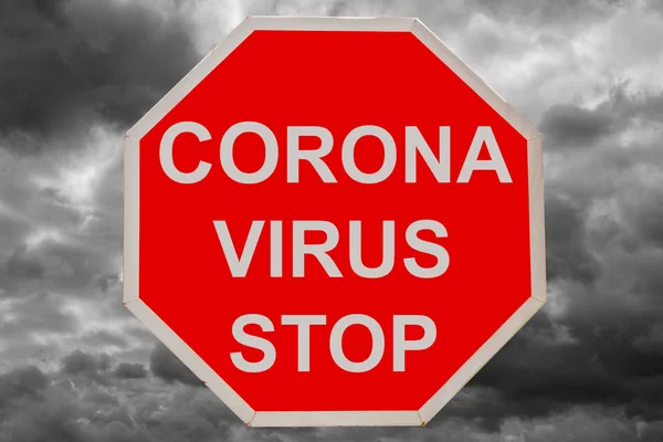 Stendardo di testo "Corona Virus Stop" con segno di stop rosso su sfondo astratto — Foto Stock