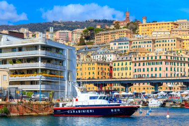 GENOA, ITALY - MARCH 9, 2019: A view on the old town and harbor of Genoa