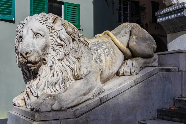 Leão Chorão Frente Catedral San Lorenzo Gênova Itália — Fotografia de Stock