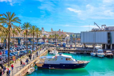 Cenova Akvaryumu ve İtalya, Ceneviz Limanı 'ndaki gemiler - 9 Mart 2019