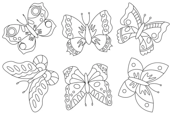 Mariposas Voladoras Para Colorear Para Niños — Archivo Imágenes Vectoriales