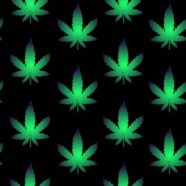 Green Cannabis Pattern Black Background — Stock Vector