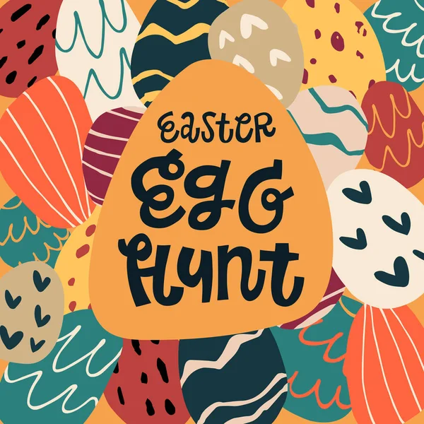 Renkli bahar yumurtaları içeren paskalya yumurtası avınız kutlu olsun. Vektör illüstrasyonu