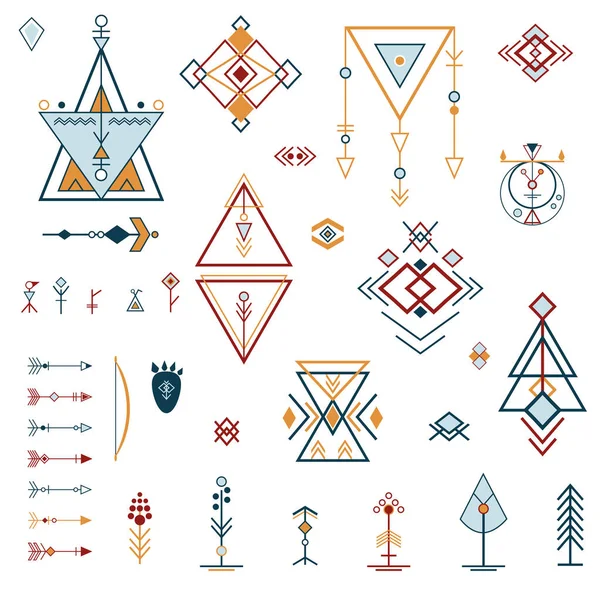 幾何学的形状のセット 三角形 正方形 ボホスタイル インディアン 神聖な幾何学 — ストックベクタ