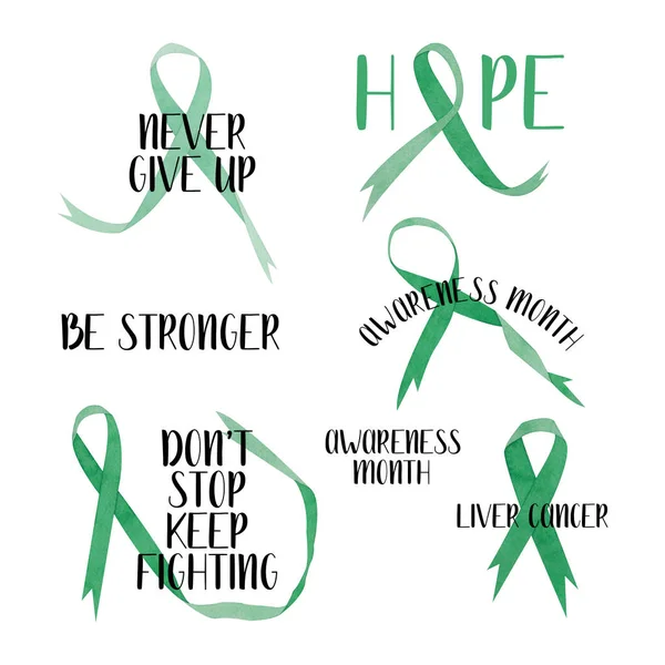 Set of cancer awareness ribbons on white background.