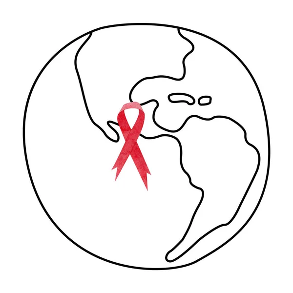 Baner Wstążki Świadomości Raka Prostym Globe Doodle — Zdjęcie stockowe