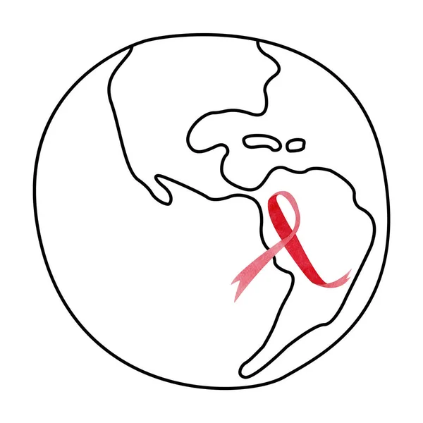 Baner Wstążki Świadomości Raka Prostym Globe Doodle — Zdjęcie stockowe