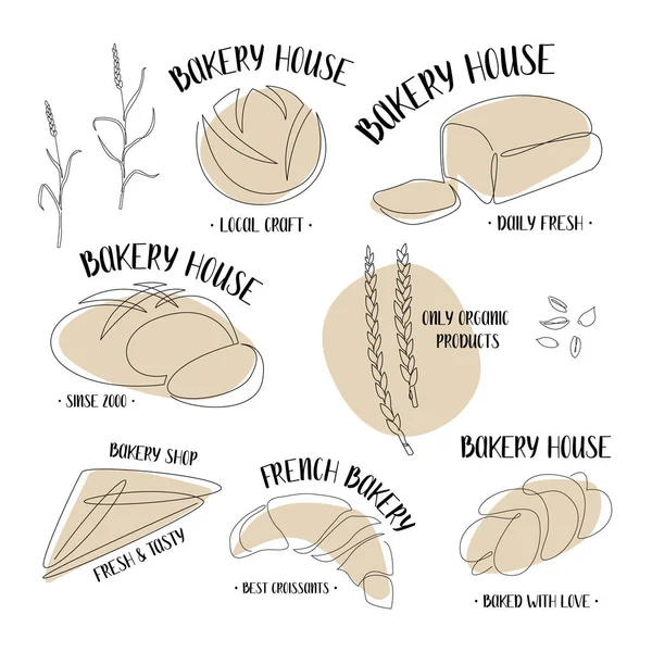 Set Mit Durchgehendem Reihenbrot Vektorzeilenkunst Perfekt Für Bäckereishop Logo Visitenkarten — Stockvektor
