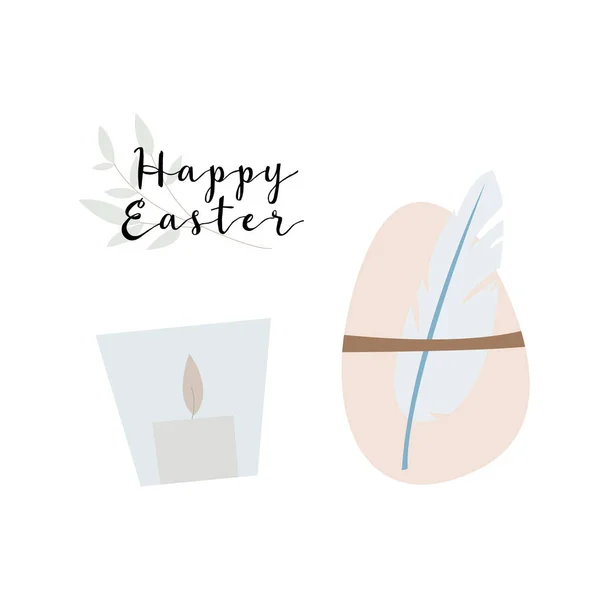 Poster Pascua Feliz Con Huevo Vela Encendida — Vector de stock