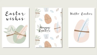 Mutlu Paskalyalar için yumuşak pastel renkte posterler.