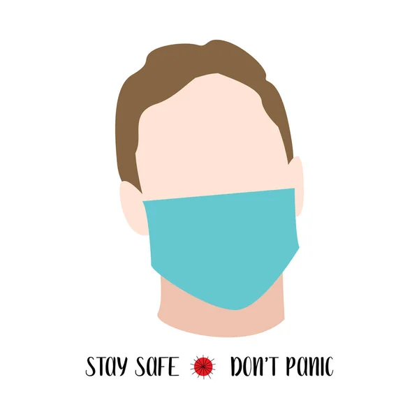 Pessoas Com Máscara Médica Azul Fica Segurança Não Entres Pânico —  Vetores de Stock
