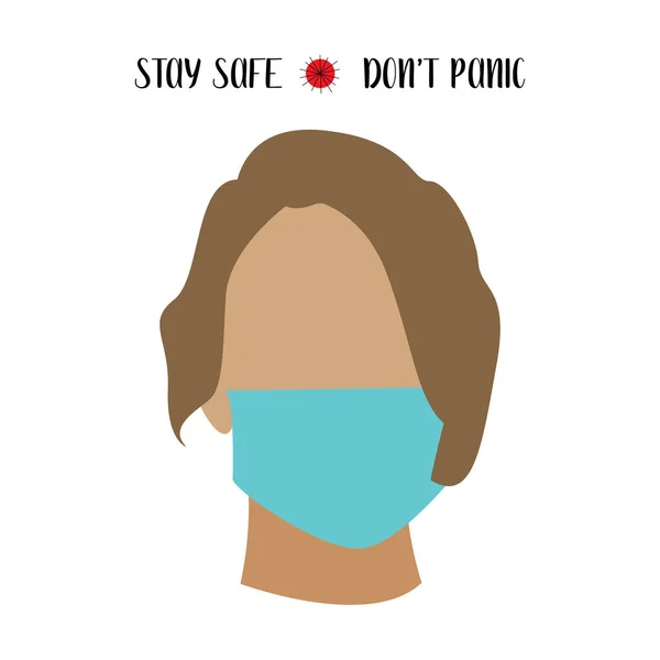 People Blue Medical Face Mask Stay Safe Don Panic Coronavirus — Stock Vector