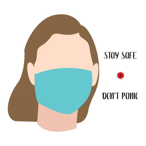 People Blue Medical Face Mask Stay Safe Don Panic Coronavirus — Stock Vector