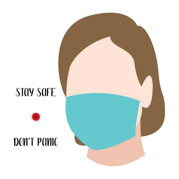 Pessoas Com Máscara Médica Azul Fica Segurança Não Entres Pânico —  Vetores de Stock