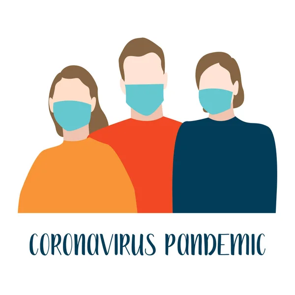 Orang Bermasker Biru Tetap Aman Jangan Panik Pandemi Coronavirus Covid - Stok Vektor