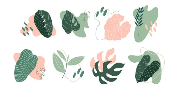抽象的な熱帯の葉の大きなベクトルセット 漫画のエキゾチックな葉 ポスター テキスタイル 包装紙 ステッカーに最適です — ストックベクタ