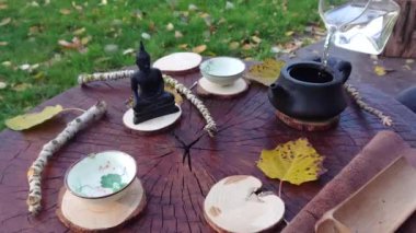 Slow motion video tea ceremony on the nature