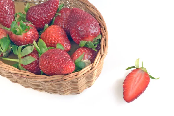 Fresh strawberries in a basket — Stock Photo, Image