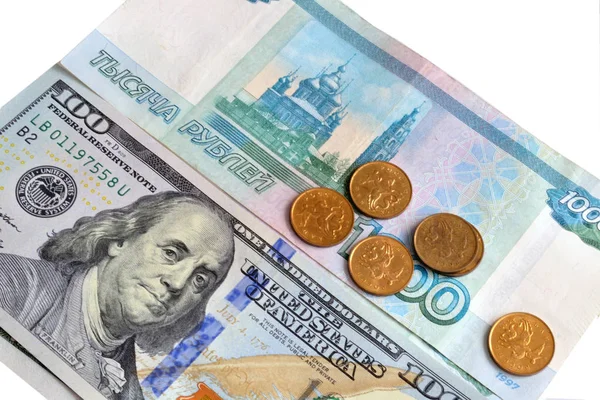 Der Kurs des russischen Rubel und des Dollars, das Konzept der — Stockfoto