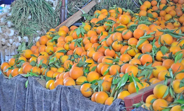 Verkoop van sinaasappelen in de markt — Stockfoto