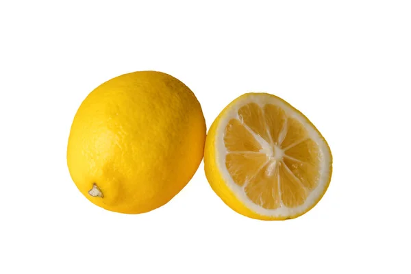 Lemon Whole Half Sliced White Background — ストック写真