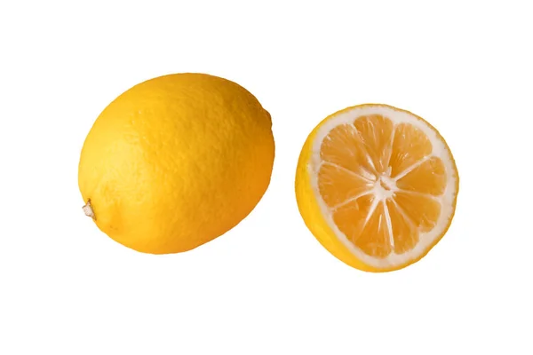 Lemon Whole Half Sliced White Background — Stock Photo, Image