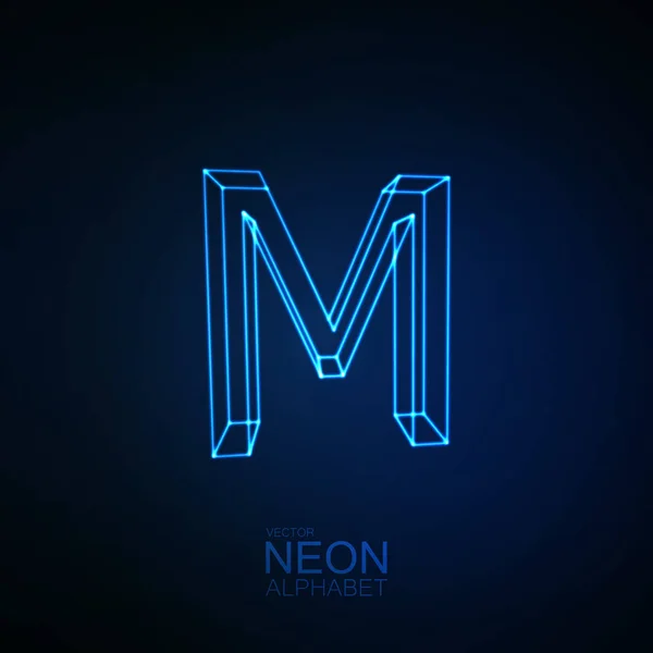 Neon 3D letra M —  Vetores de Stock