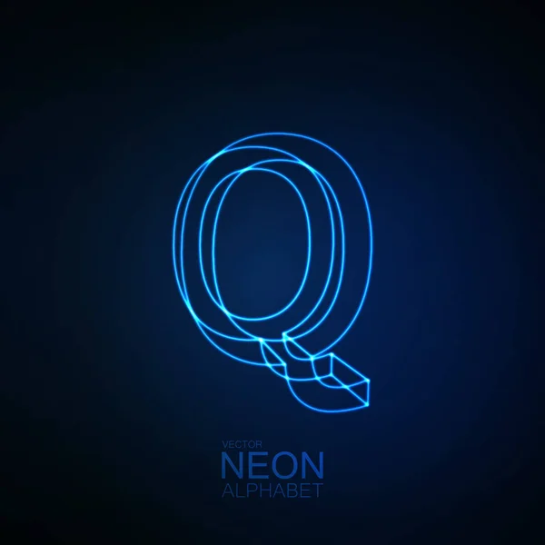 Neon 3d Q harfi — Stok Vektör