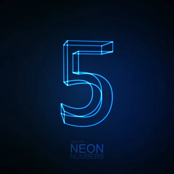 Neon 3D numara 5 — Stok Vektör