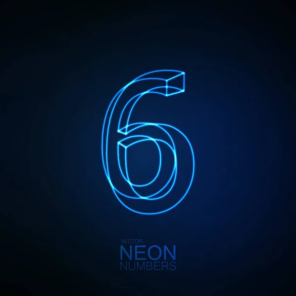 Neon 3D numara 6 — Stok Vektör