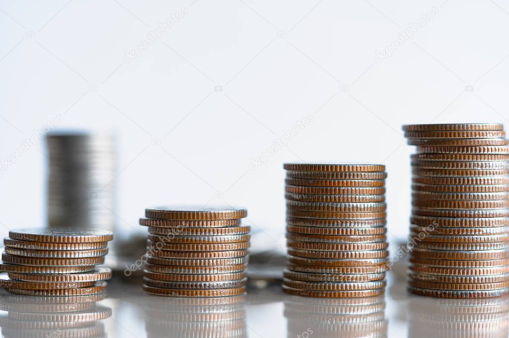Stack money coin for growing your business. money laundering. Money, Financial, Business Growth concept. Retirement and pension planning. Coins stack.