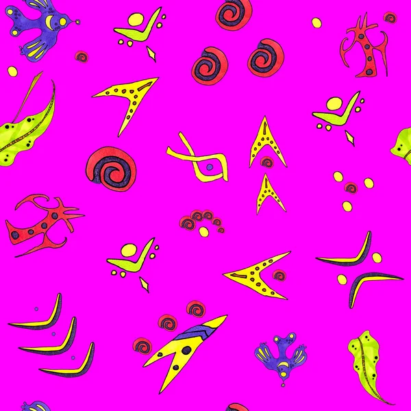 Patroon Van Abstracte Tekens Symbolen Een Zure Roze Achtergrond Naadloos — Stockfoto