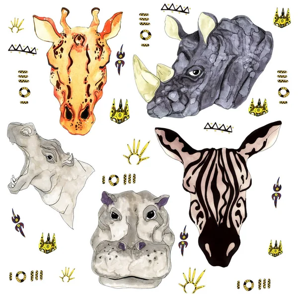 Set Van Verschillende Wilde Afrikaanse Dieren Geïsoleerd Witte Achtergrond Doodle — Stockfoto