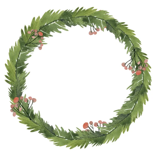 Green christmas wreath with decorations isolated on white background. — Stock Photo, Image