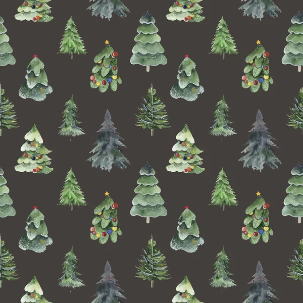Watercolor seamless pattern of green christmas tree — Stock Photo, Image
