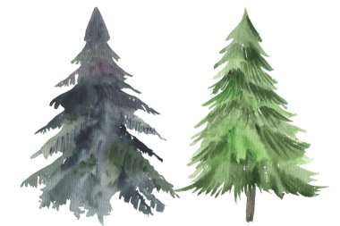 Noel ağacı suluboya ikonu. Yeni Yıl Noel ağacı koleksiyonu Habercileri, çizgili Noel çamı.