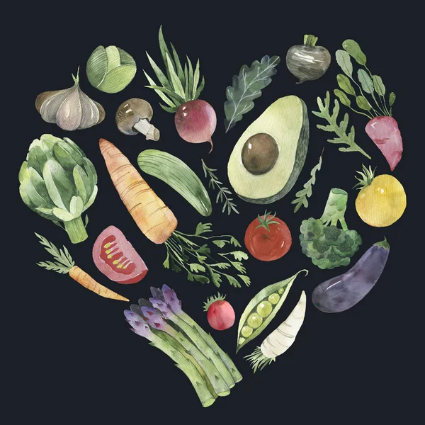 Healthy life - heart shape with vegetables for your design — Stock Photo, Image