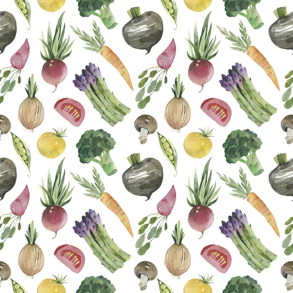 Aquarell Gemüse nahtlose Muster auf weißem Hintergrund. — Stockfoto