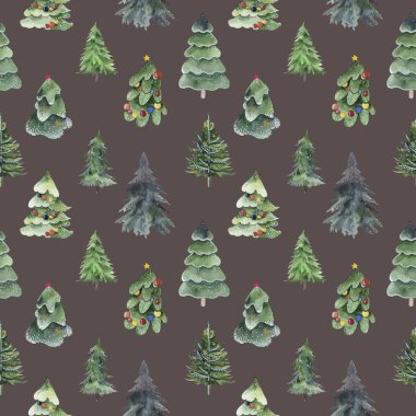 Noel ağacı suluboya ikonu. Yeni Yıl Noel ağacı koleksiyonu Habercileri, çizgili Noel çamı.