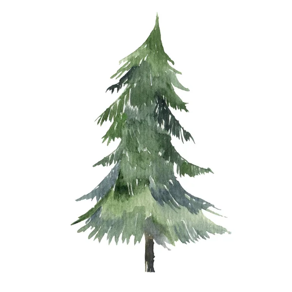 圣诞树剪影,水彩画设计图 — 图库照片