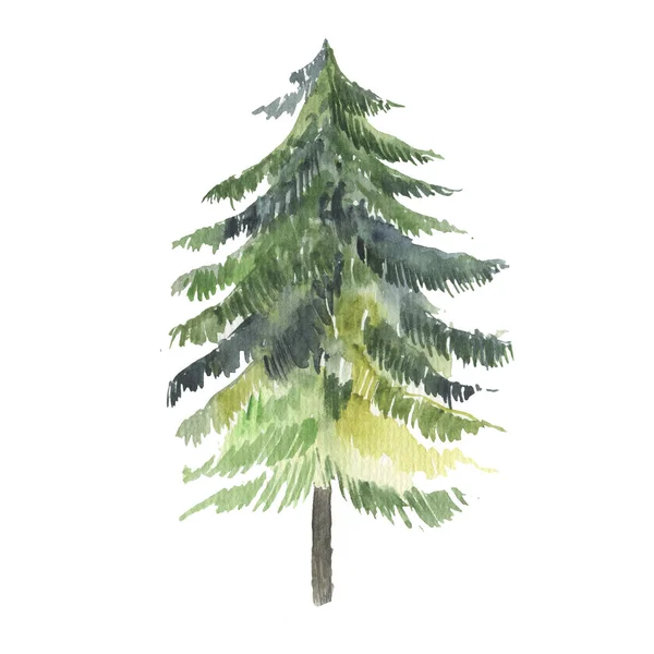 Silueta de árbol de Navidad, acuarela pintura a mano ilustración para el diseño —  Fotos de Stock