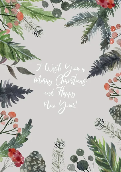 Счастливого рождественского каллиграфического текста. Дизайн поздравительной открытки с цветочными растениями Xmas элементов. Современная зимняя открытка, брошюра, дизайн стен — стоковое фото