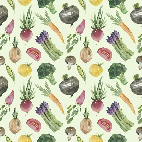 Patrón sin costuras con verduras en una acuarela — Foto de Stock