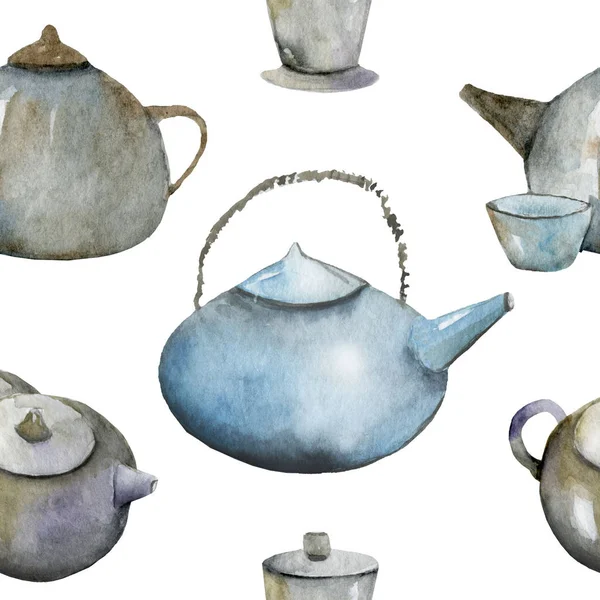 Seamless retro design tea pot china pattern — Stok Foto