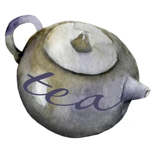 China round teapot with the white handle — Stok fotoğraf